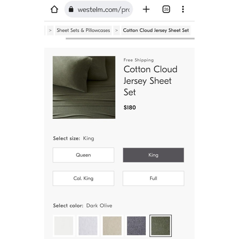West Elm Cotton Cloud Jersey sheet set King